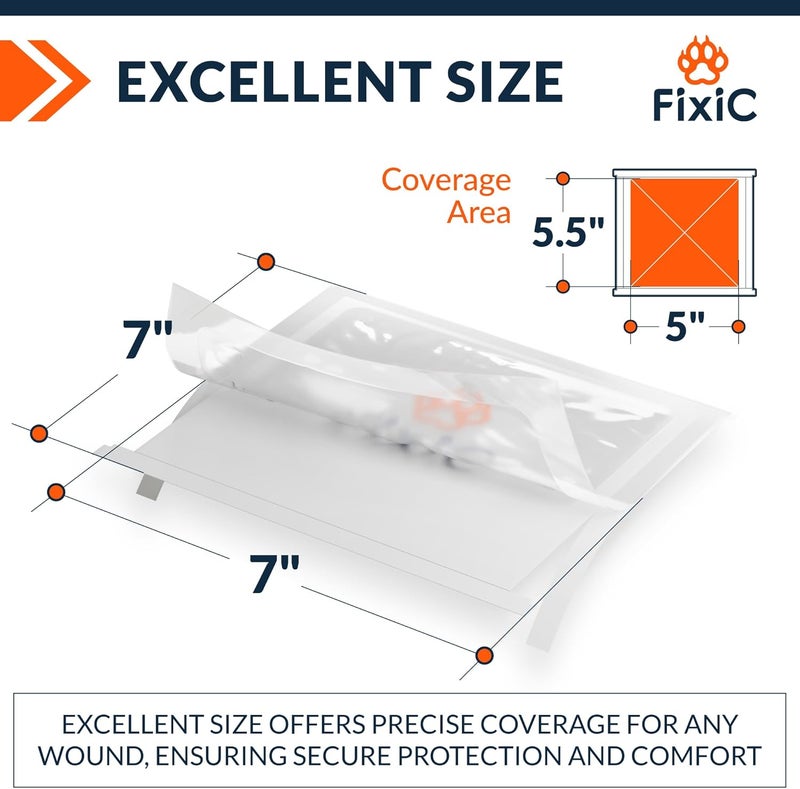 Fixic Transparent Film Dressing Waterproof - 7 PCS Set, 7 x 7 in - Transparent Dressing Waterproof to Cover Wounds - Wound Cover for Showering - Premium Medical Tape for Shower! - Image 4